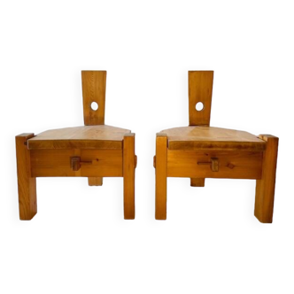 Pair of small pine chairs from the 1970s