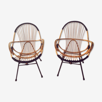 Deux fauteuils rotin