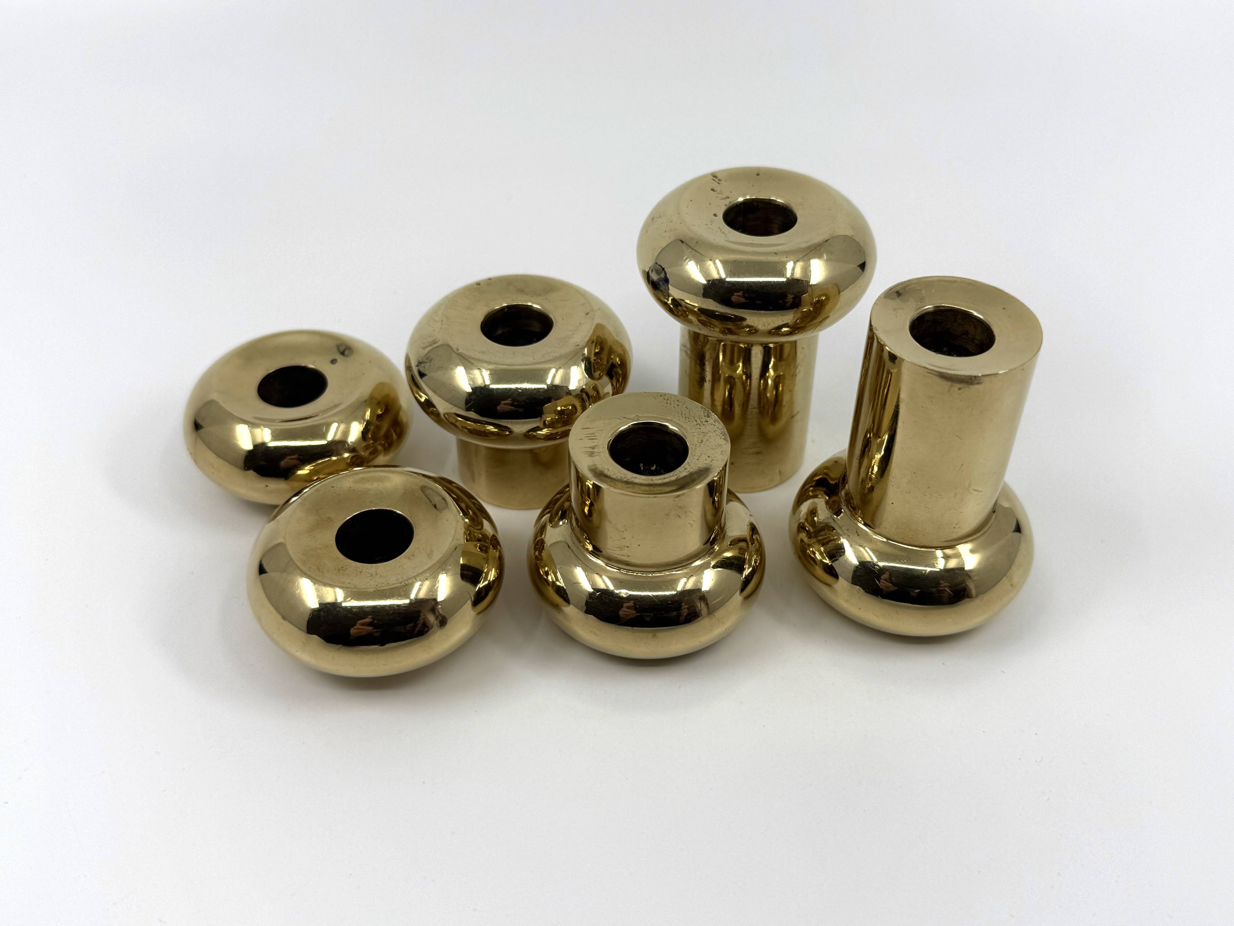 6 small brass candlesticks • Landskrona Mässing • Sweden • Circa 1978