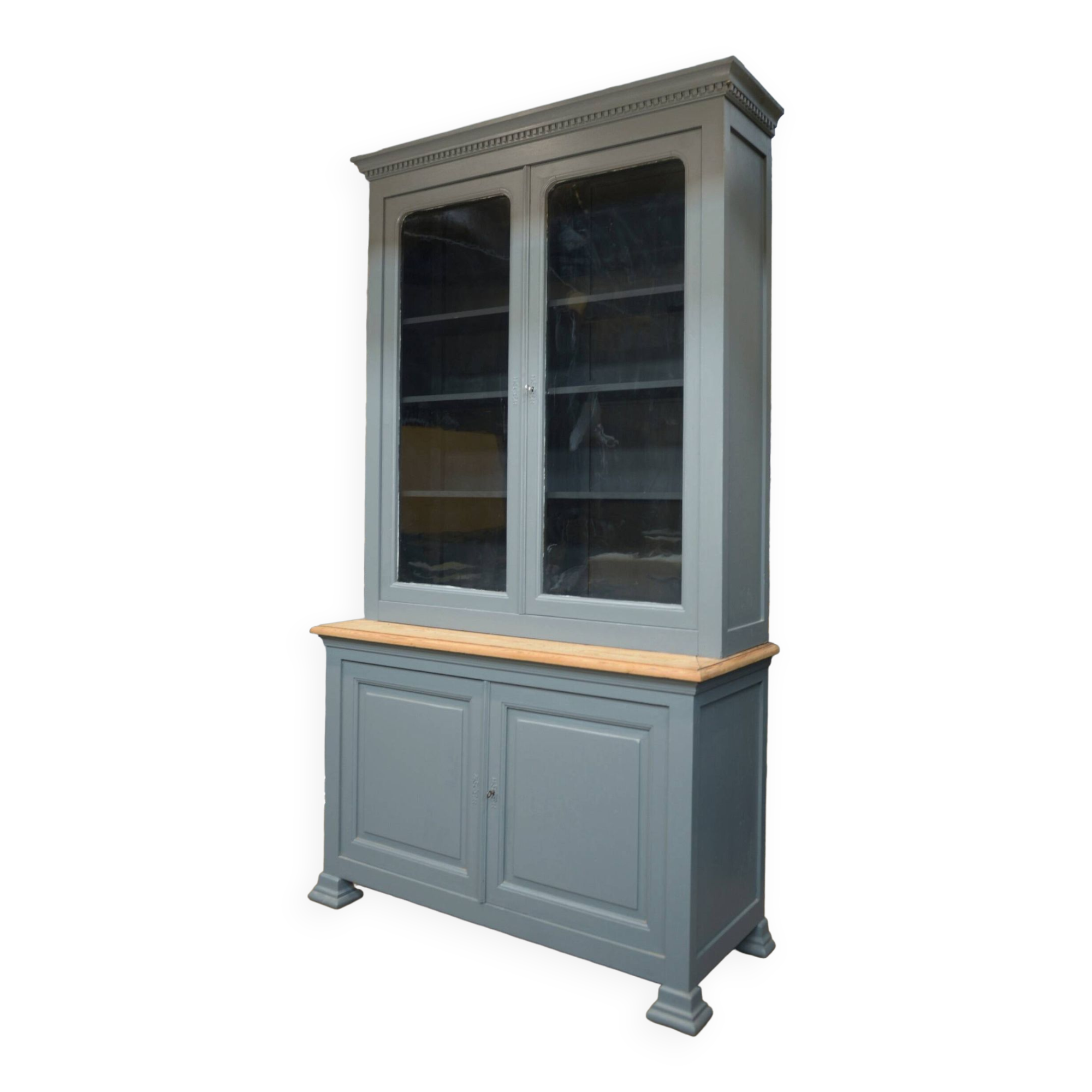 Bookcase sideboard with 2 bodies in gray patinated fir