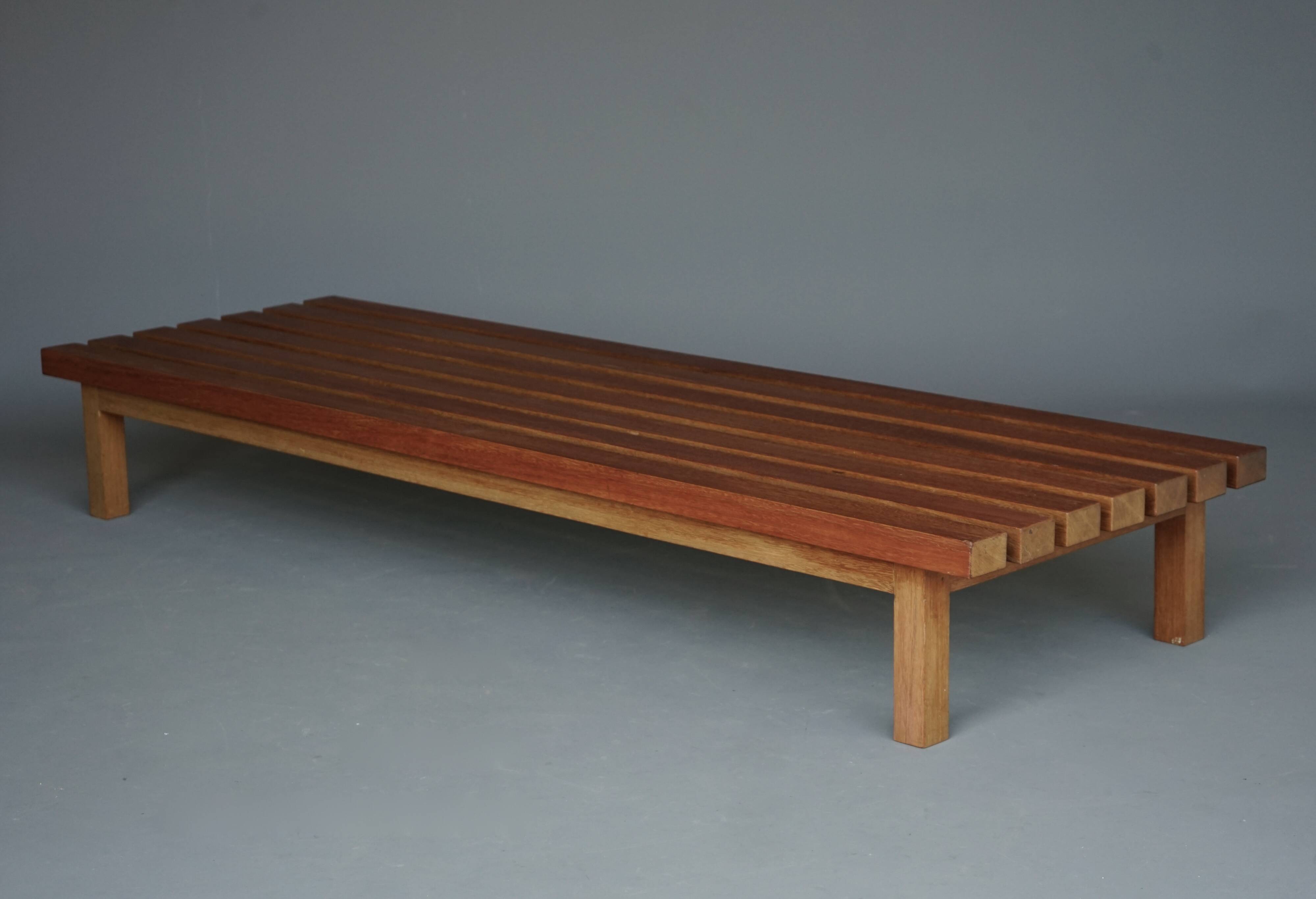 XL slatted teak bench from the 1960s