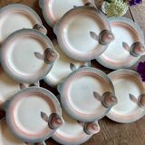 Set of 12 vintage pink and gray fish-shaped plates - Digoin