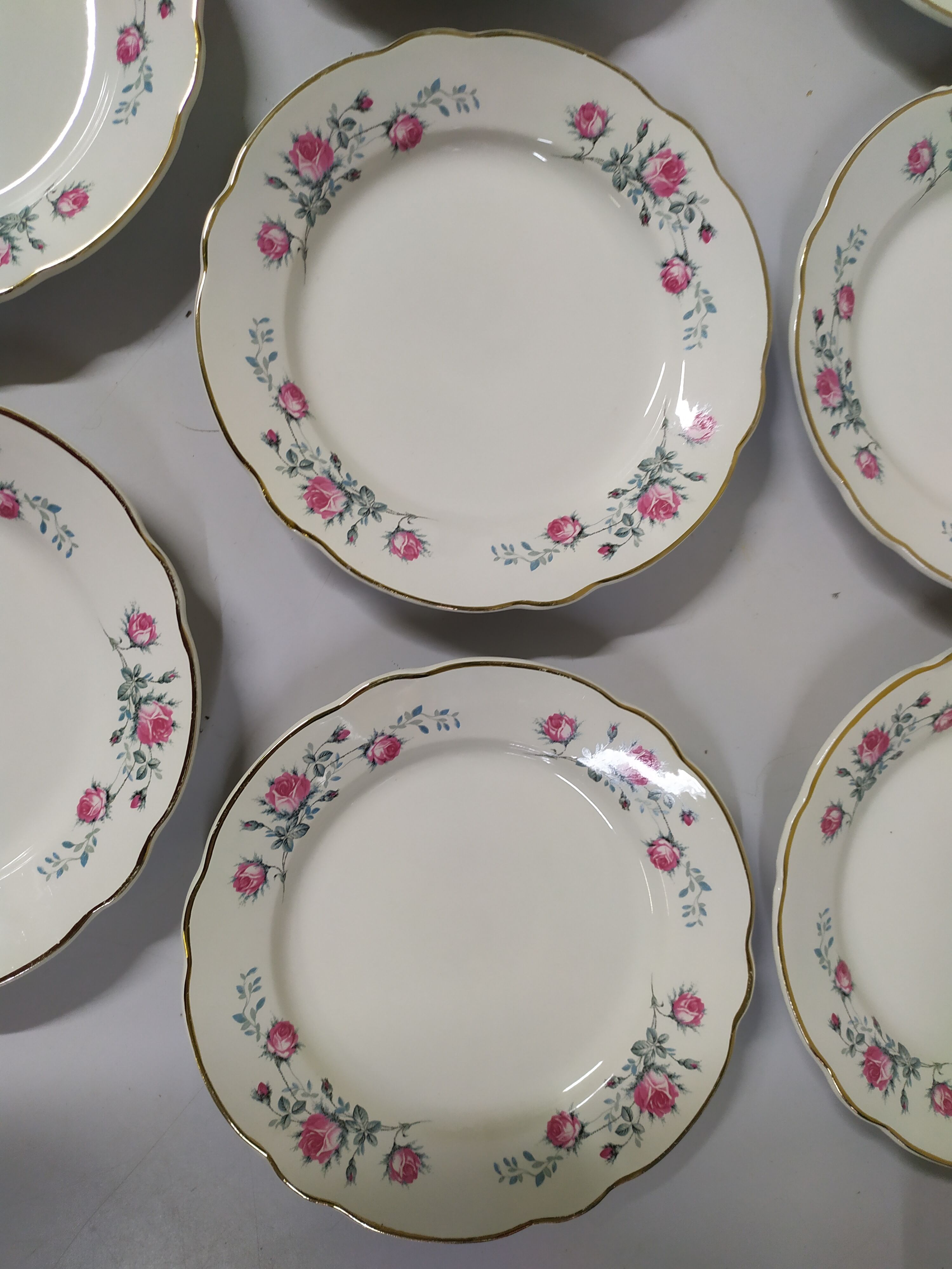 Lot de 10 assiettse a dessert Sarreguemines digoin Fleurs rose liseré doré