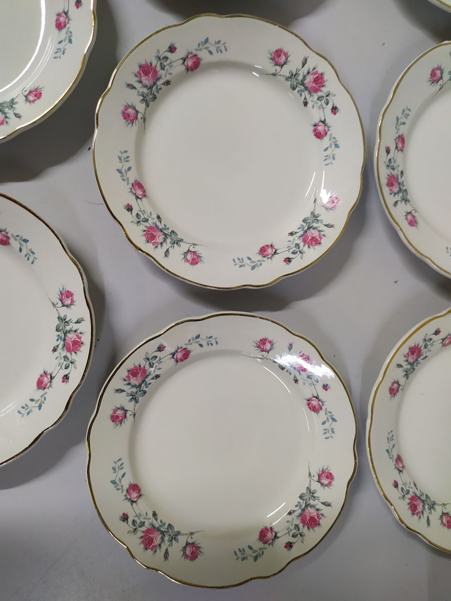 Lot of 10 plates a dessert Sarreguemines digoin Flowers pink lined golden
