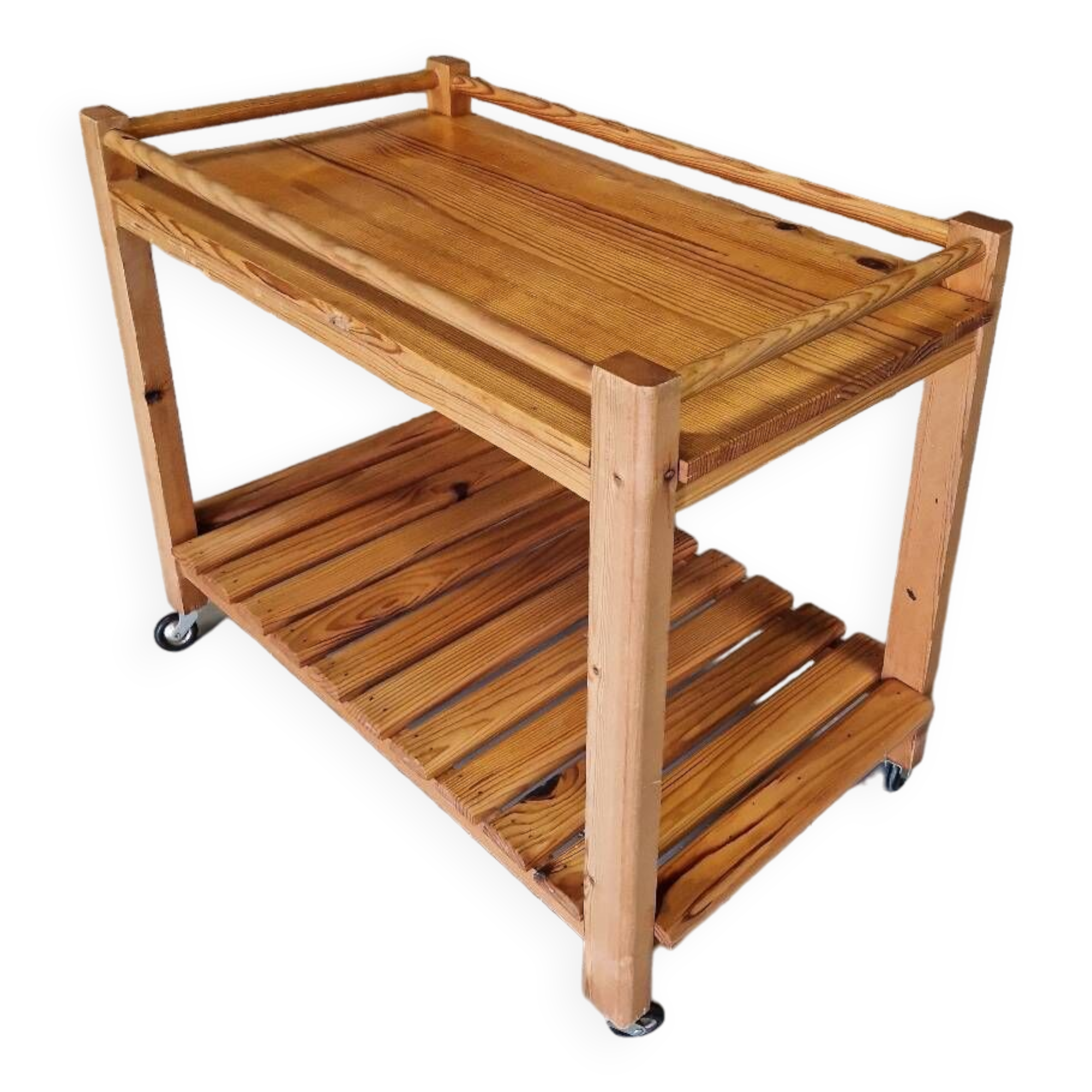 Old vintage pine serving trolley