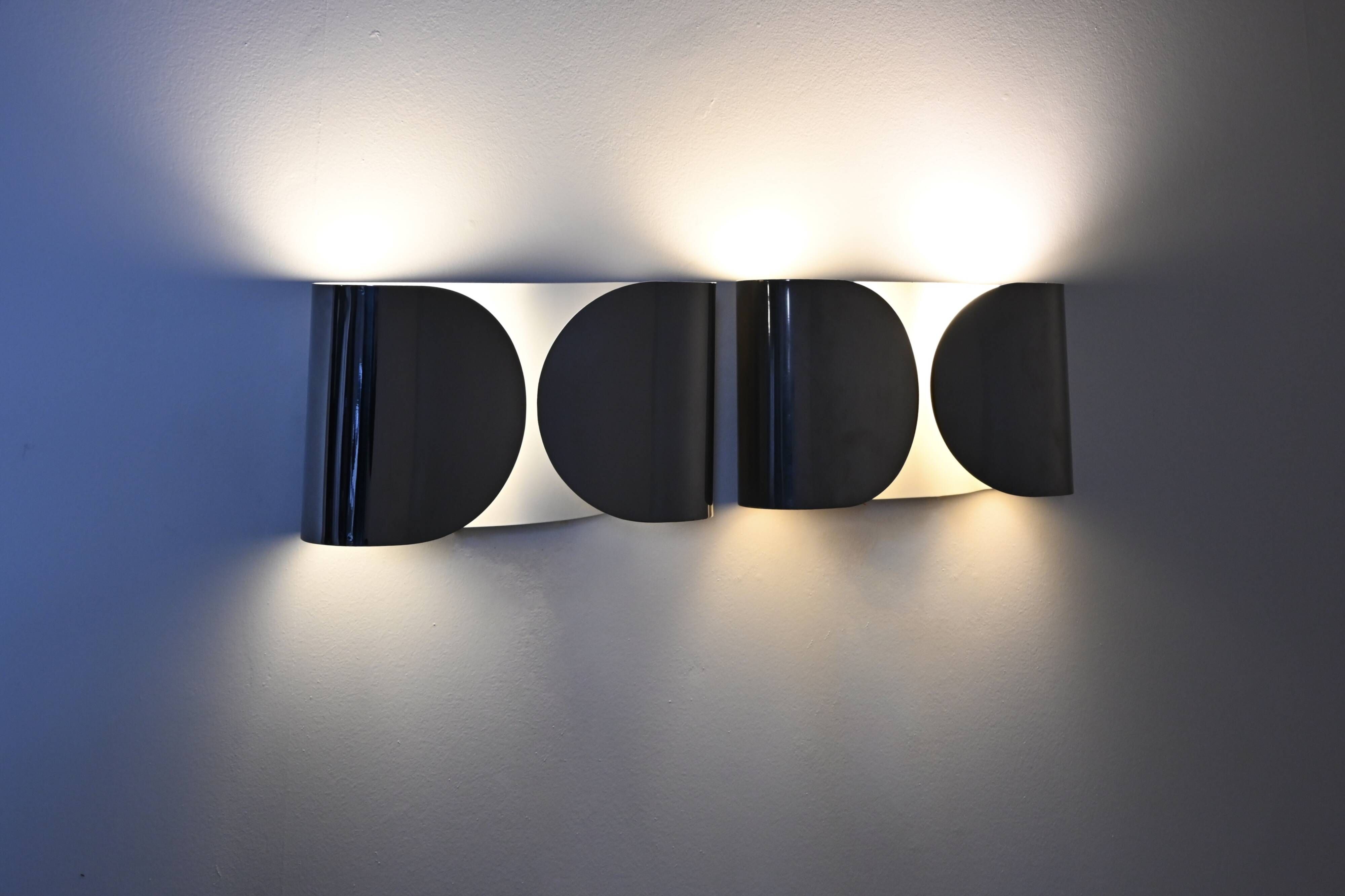 Pair of Chrome Foglio Wall Lights by Tobia & Afra Scarpa for Flos, 1960s