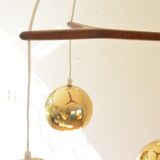 Scandinavian pendant lamp, brass and teak, 60s