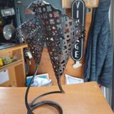 Vintage double candle holder in perforated metal – 60s/70s style