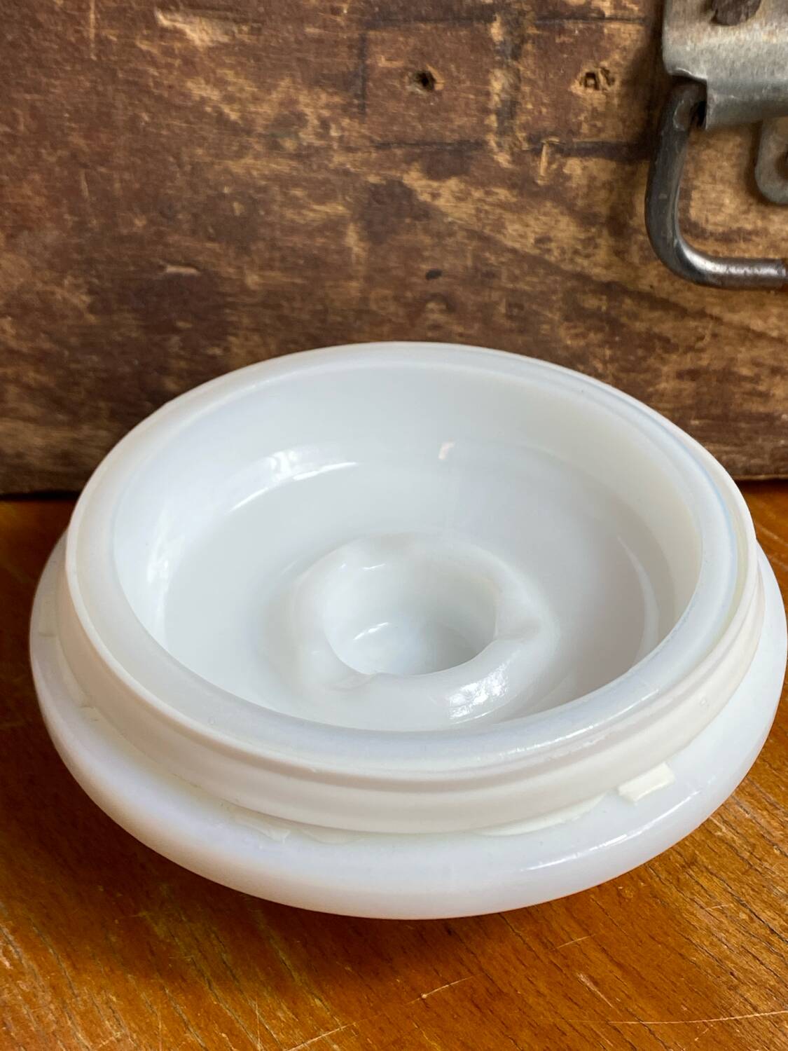 1970 ointment pot, in white opaline