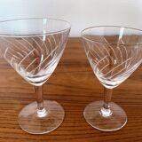 2 verres à vin en verre gravé 9 cl et 6 cl