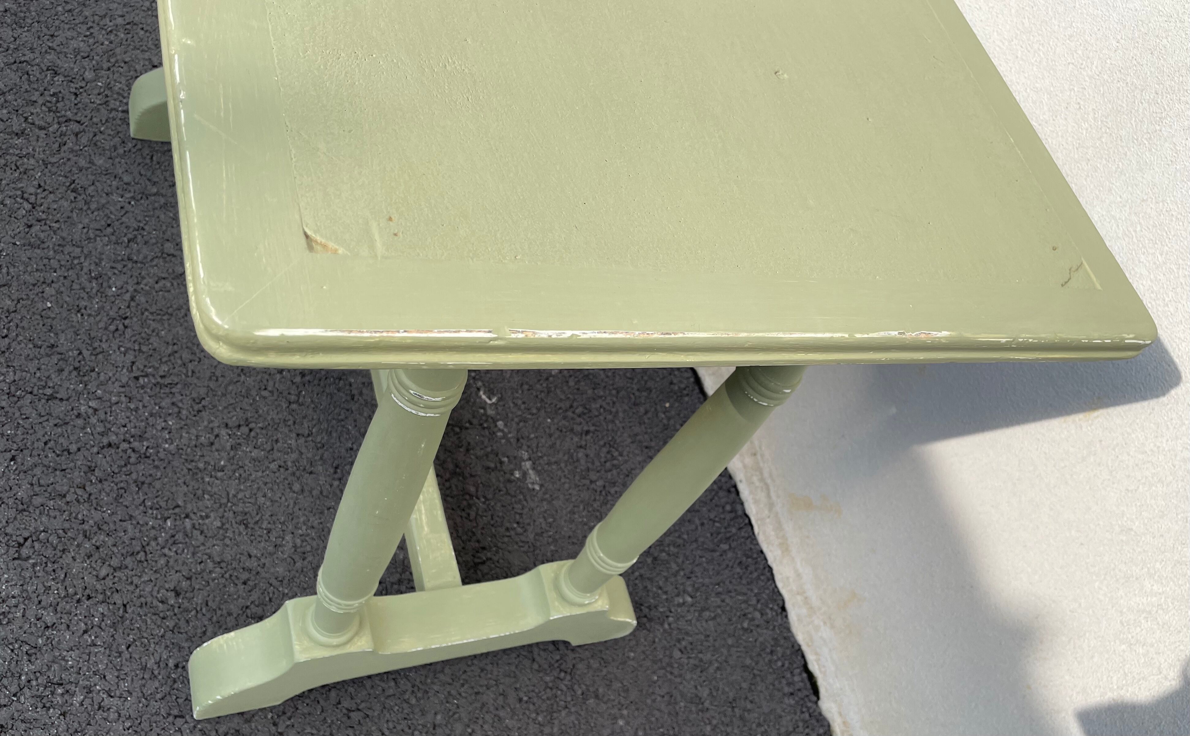 Patinated green baluster table