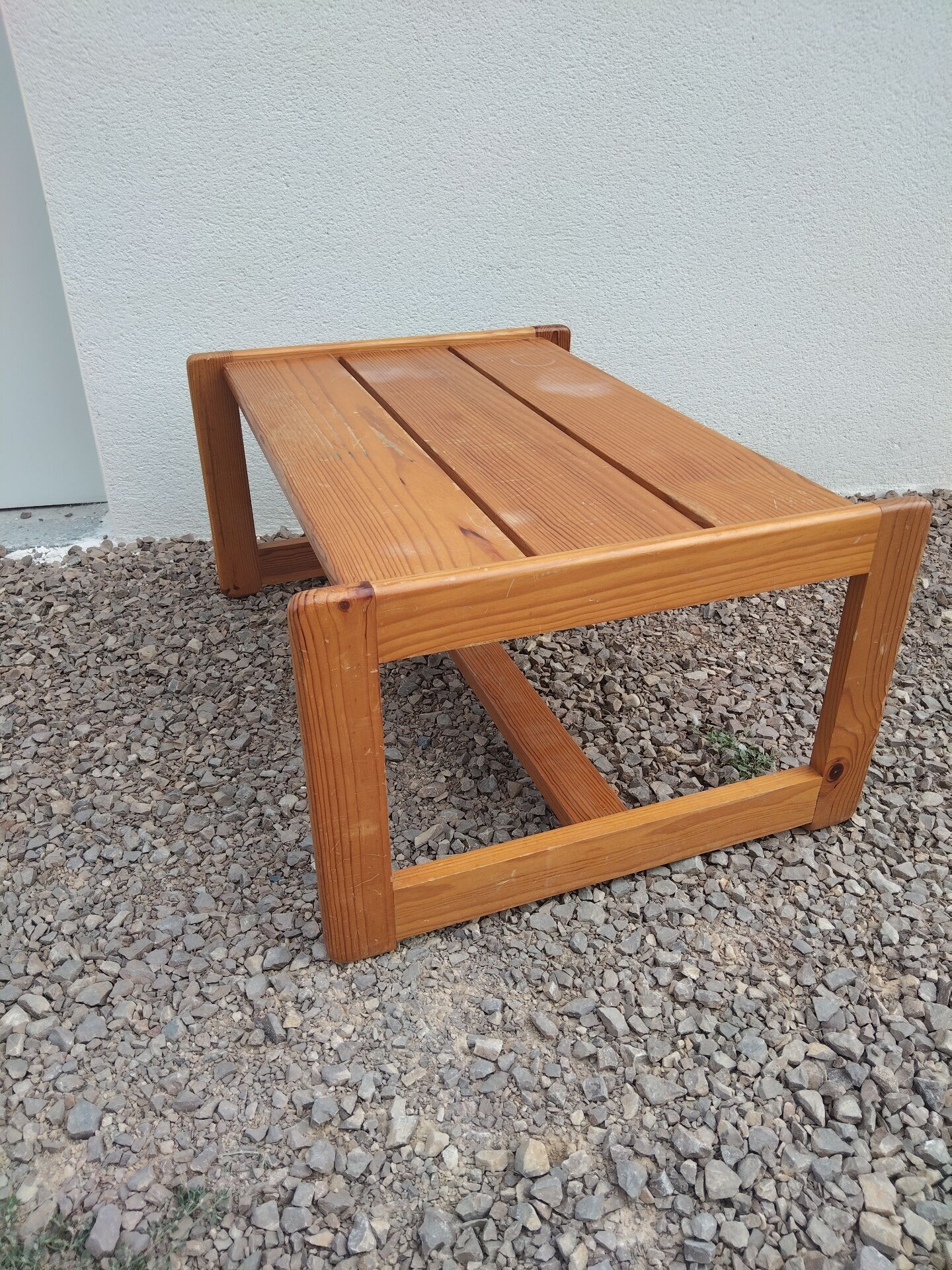 Table basse vintage en pin massif, années 1970