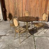 Vintage italian brass dining chairs and table by paolo salice, 1970s, set of 5