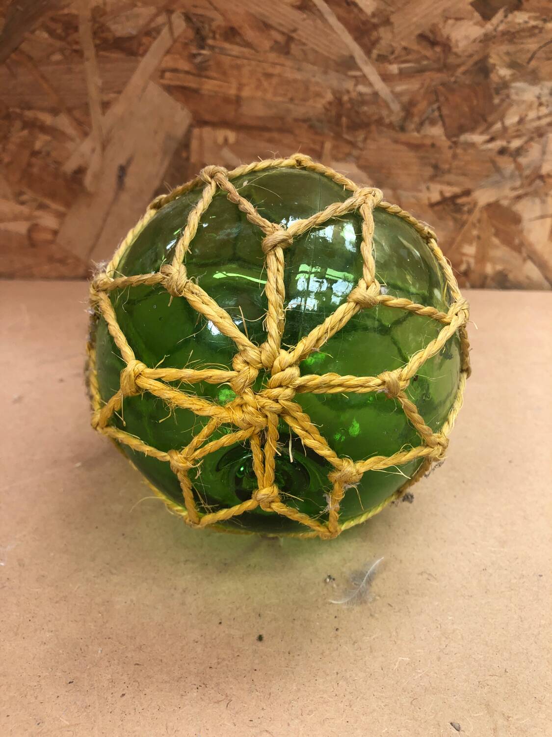 Old Glass Float Marine Ball With Vintage Net