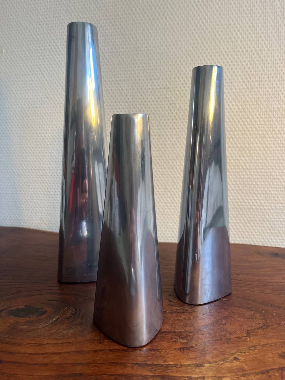 Trio of aluminum candle holders, IKEA 90s