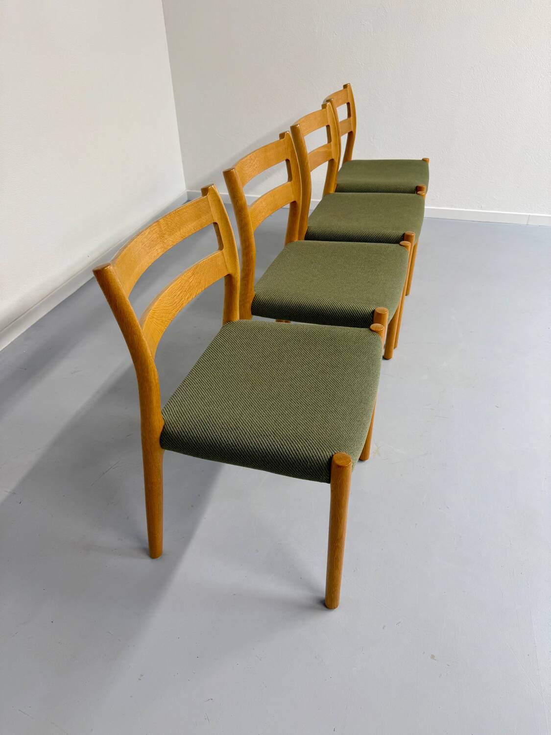Set of 4 beech chairs designed by Niels Otto Møller, solid vintage beech