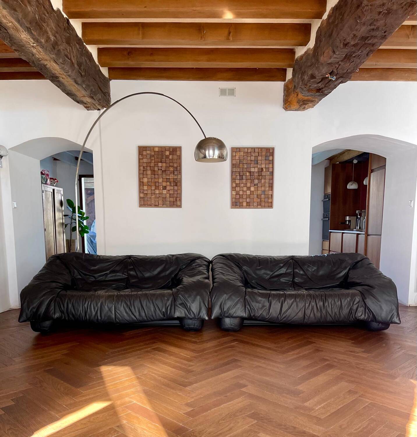 Pair of "Flou flou" Ligne Roset sofas by De Pas, D Urbino, Lomazzi vintage 80s
