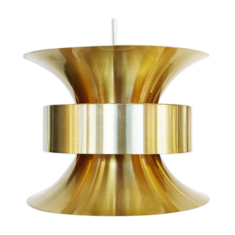 Pendant light in golden brushed aluminum by lyskaer belysning. denmark 1970s