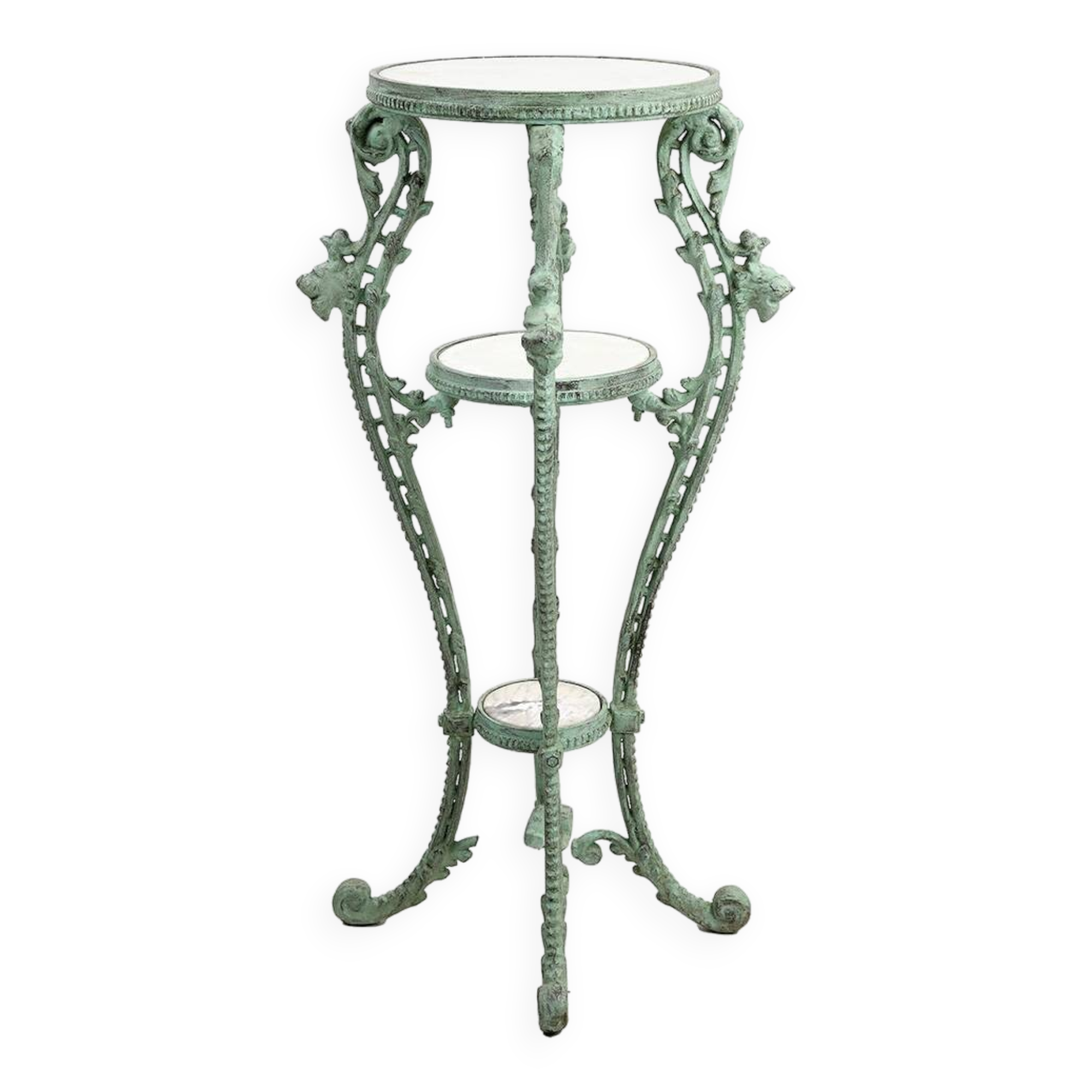 Patinated cast iron harness with marble tops