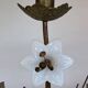 Pair of French Brass Candelabras with Opaline Glass Flowers and Grape Motif