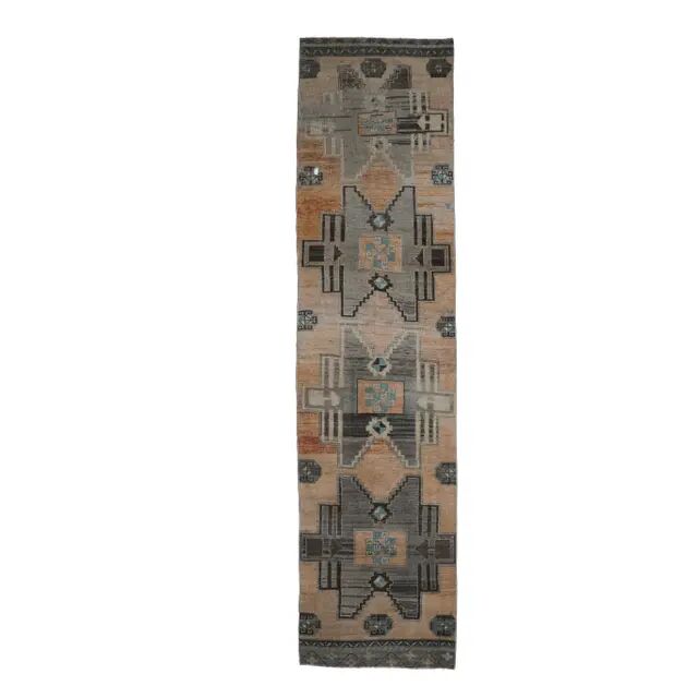 Vintage Turkish Oushak Handmade Wool Runner 88x357