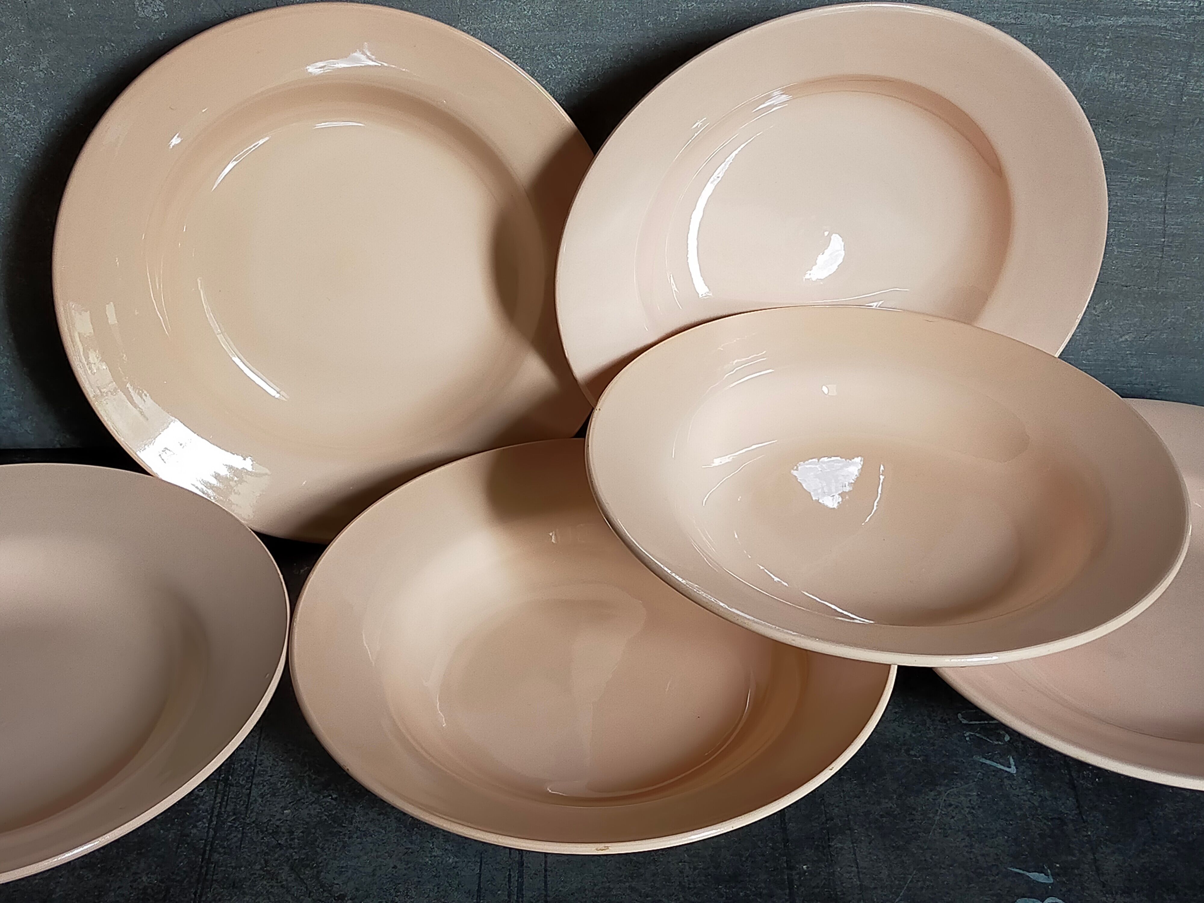 Six pastel earthenware plates from Digoin and Sarreguemines antiques