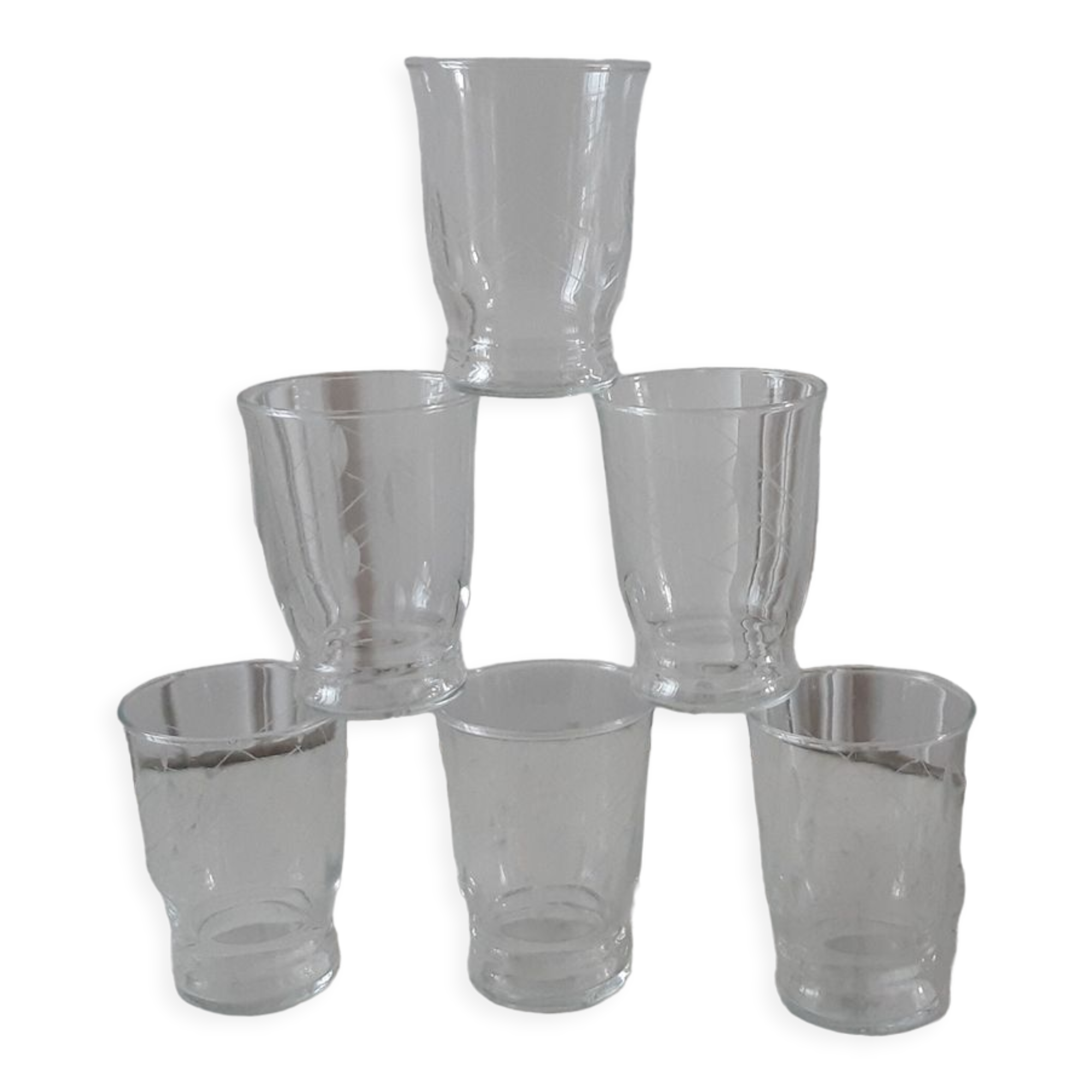Lot de 6 verres à eau gravés années 50