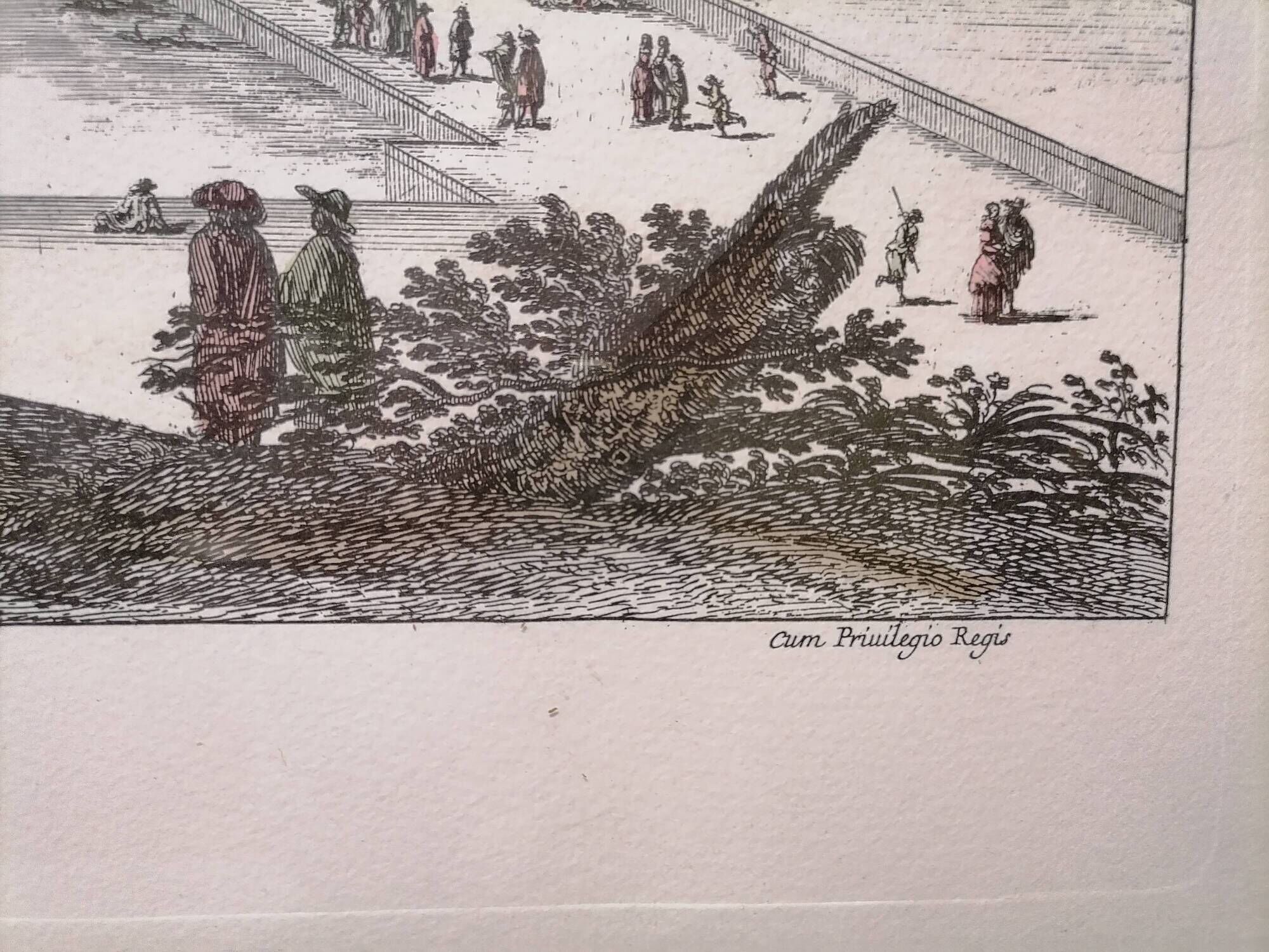 Gravure ancienne architecture et jardin