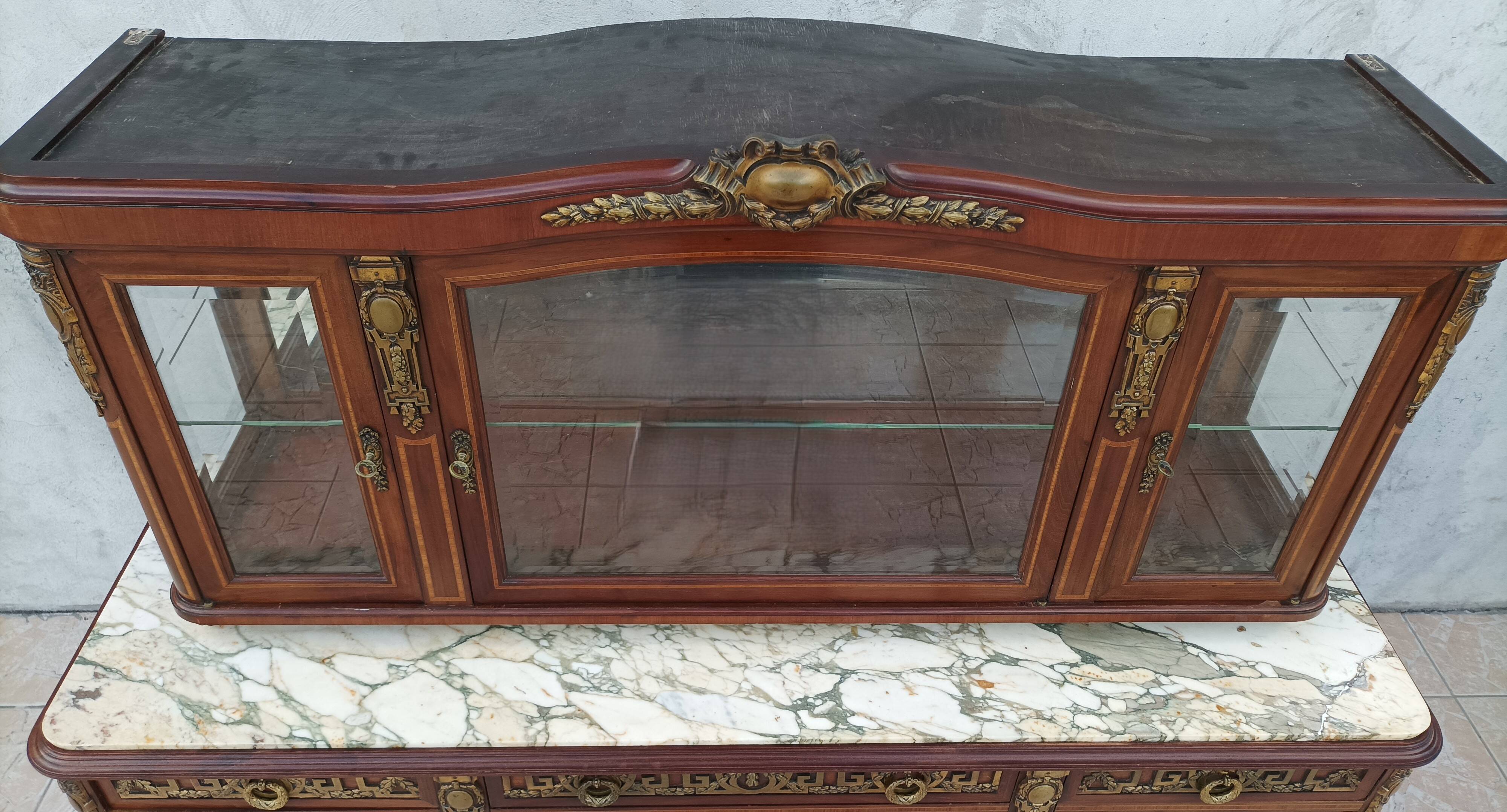Louis XVI 2-part sideboard in mahogany veneer and precious wood marquetry