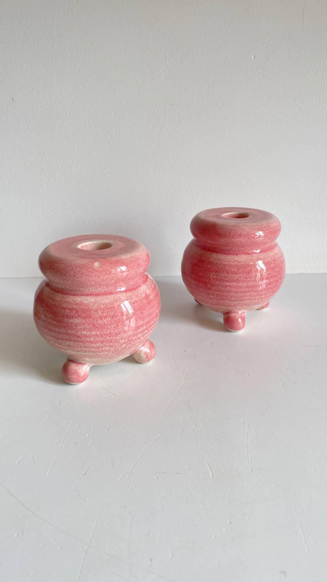 Pair of CERAMIC CANDLEHOLDERS Pink