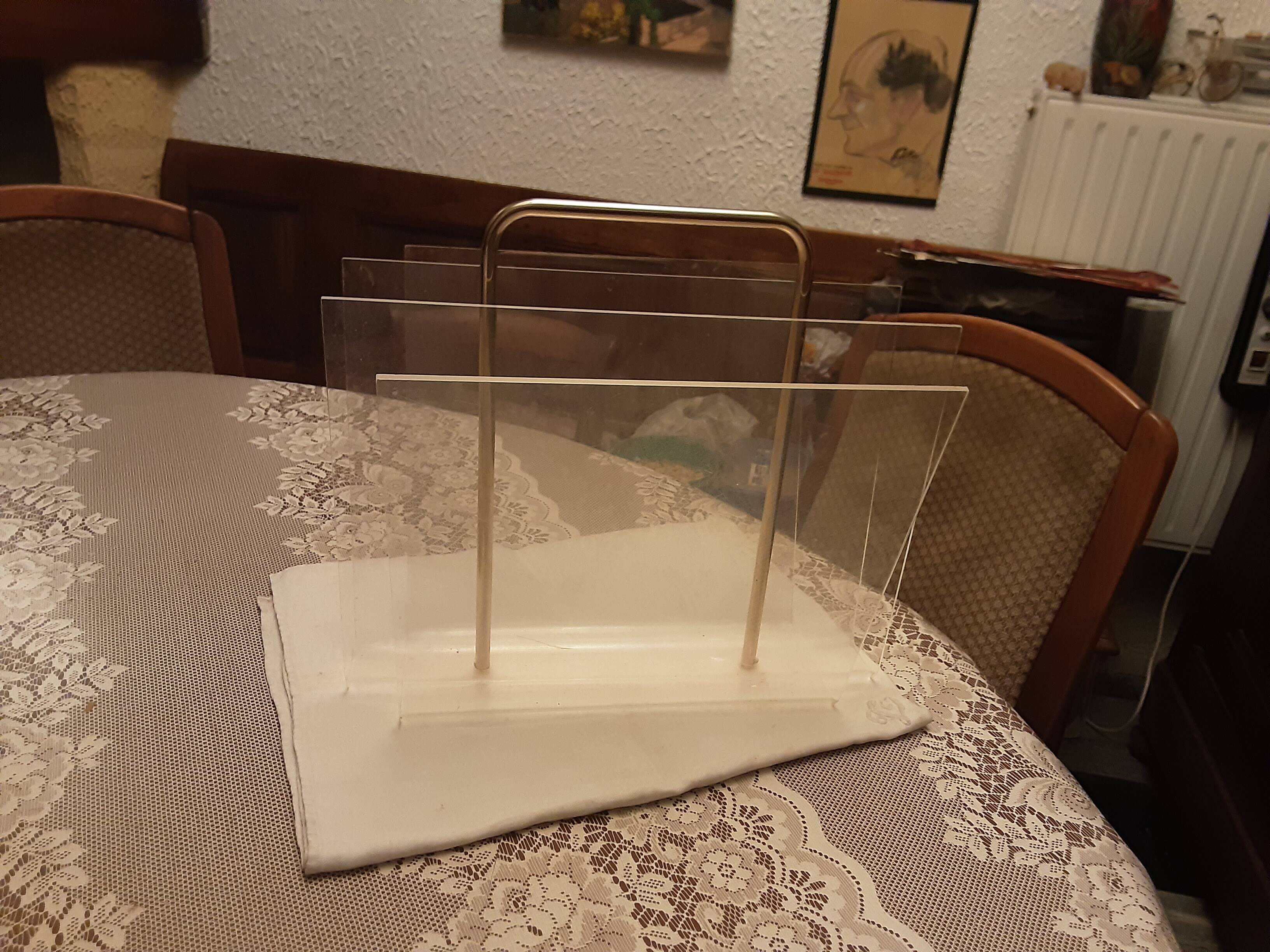 Plexiglass and gold steel magazine rack from the 70s