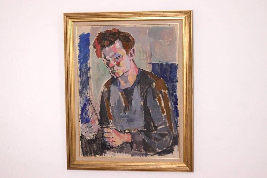 Original XL Swedish oil on canvas – portrait by Pär Thorell – dated 1955 – vintage & framed – 93 × 76 cm