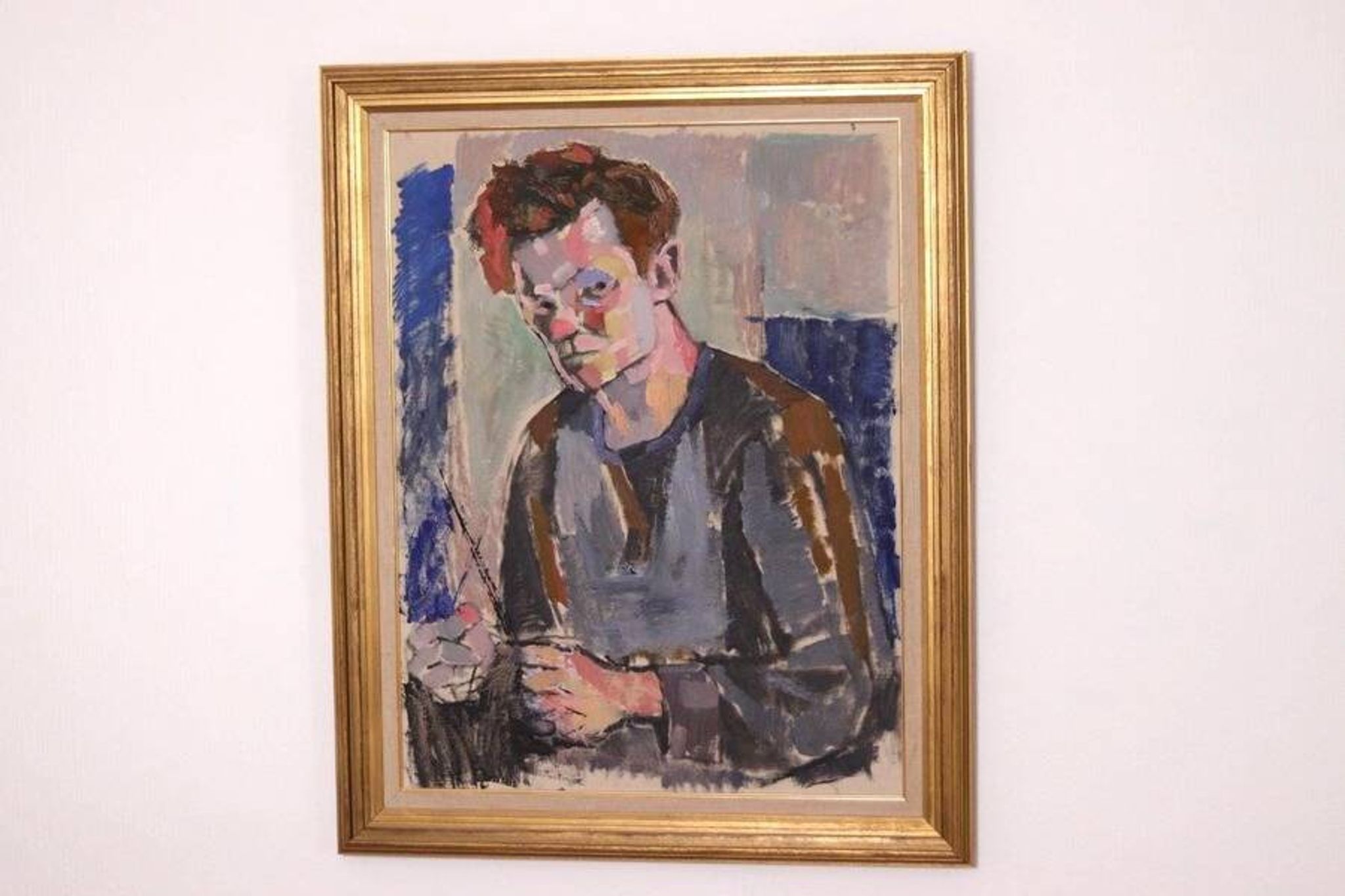 Original XL Swedish oil on canvas – portrait by Pär Thorell – dated 1955 – vintage & framed – 93 × 76 cm