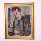 Original XL Swedish oil on canvas – portrait by Pär Thorell – dated 1955 – vintage & framed – 93 × 76 cm
