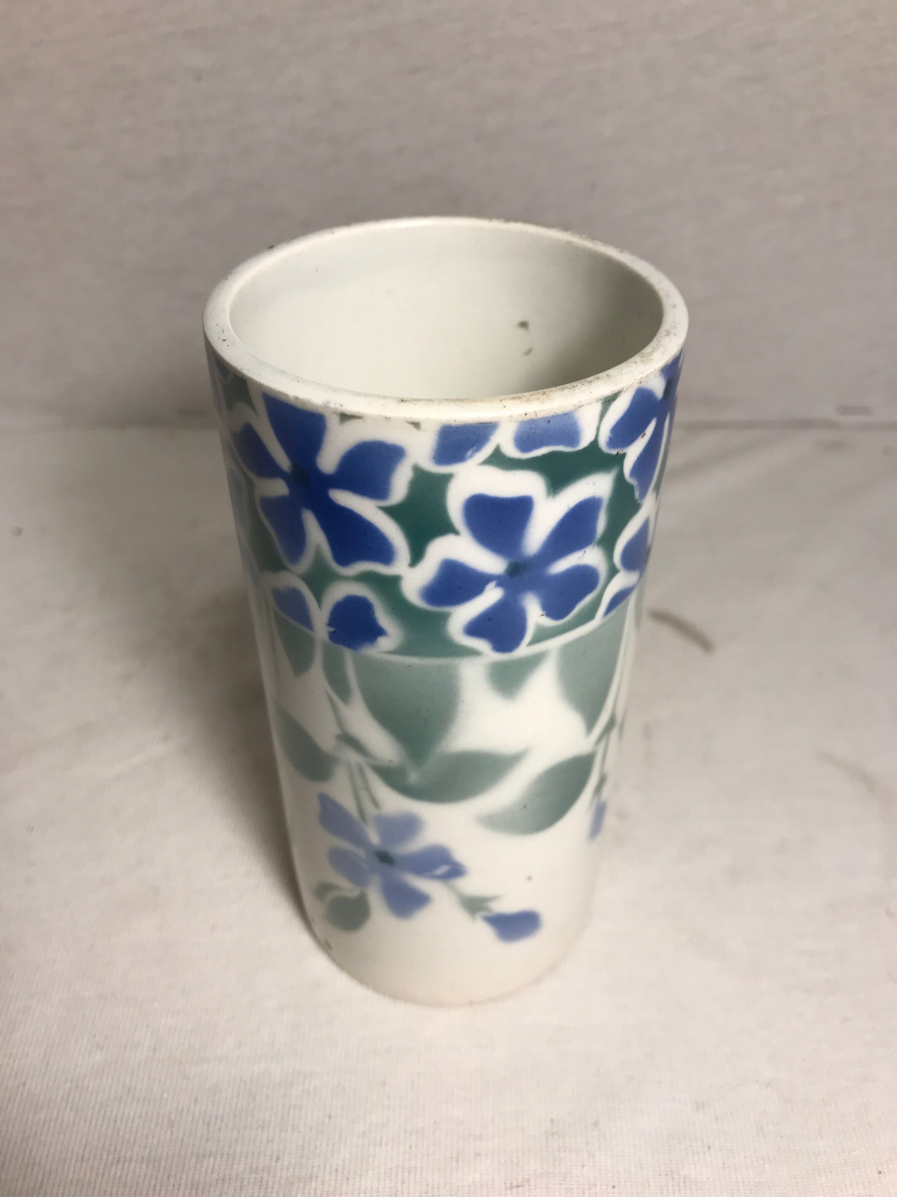 Vase rouleau Kg Luneville porcelaine blanc + dessins fleurs vintage Selency