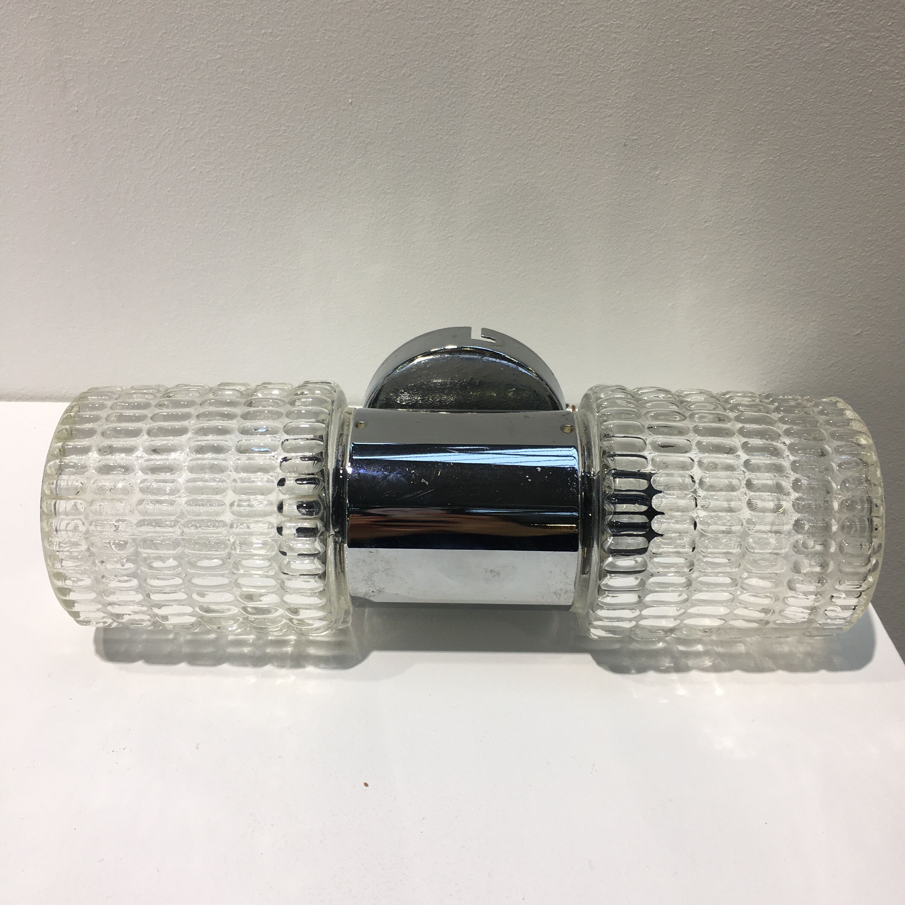 Wall lamp double lights chrome and glass 70s
