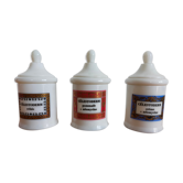 Set of 3 vintage pharmacy jars in apothecary opaline