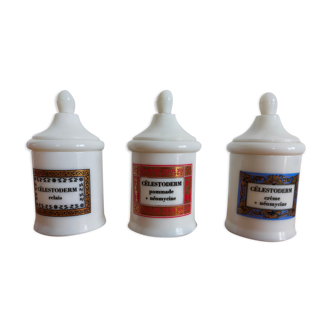 Set of 3 vintage pharmacy jars in apothecary opaline