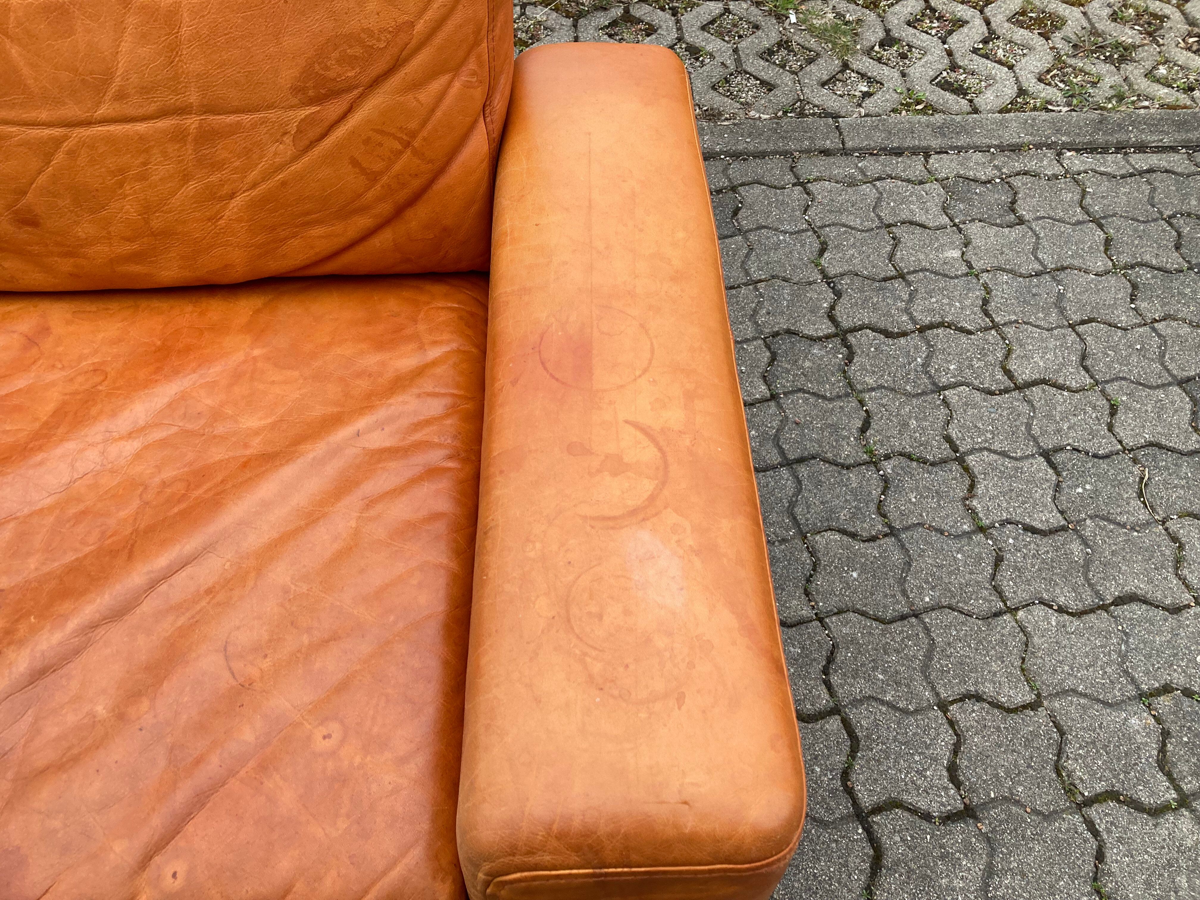 Danish Modern Mid Century Vintage Cognac Leather Sofa