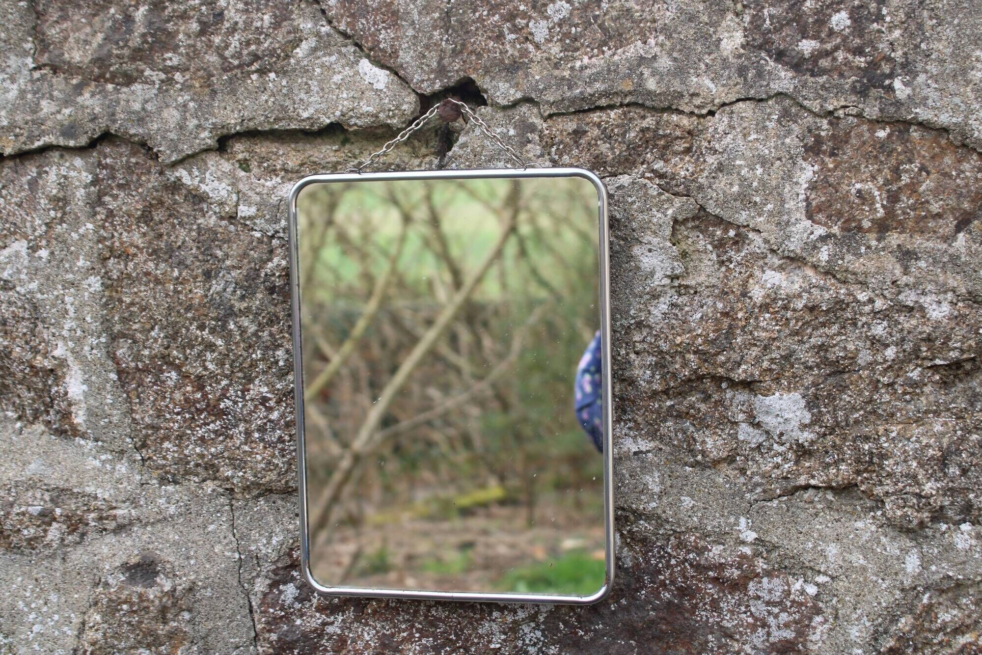 Small vintage barber mirror – metal frame – antique mirror