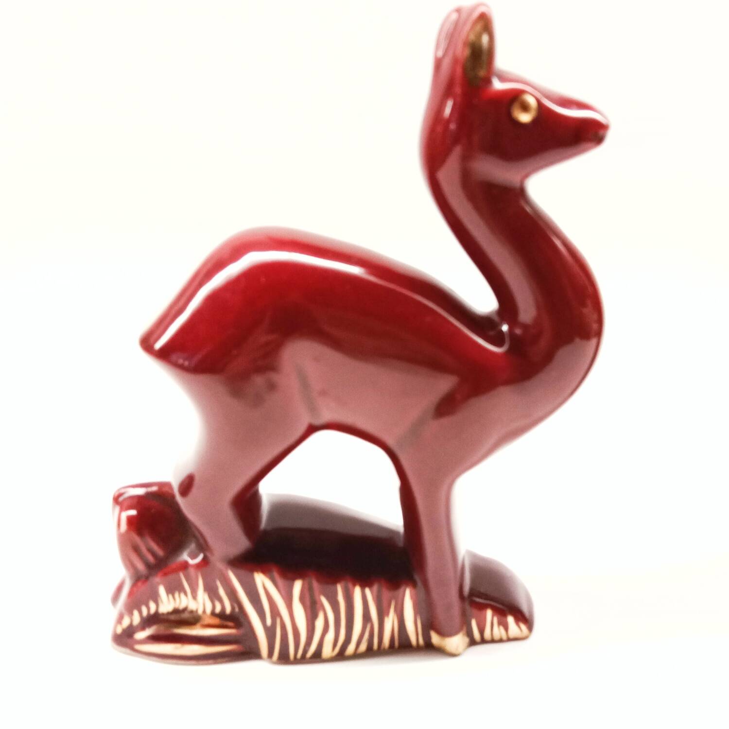 Lot of 2 Art Deco Ceramic Deer in Burgundy and Gold France