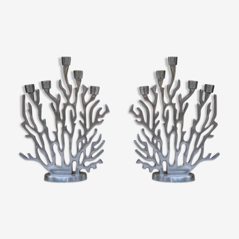 Pair of candlesticks, coral candlesticks, Italy
