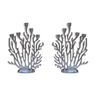 Pair of candlesticks, coral candlesticks, Italy