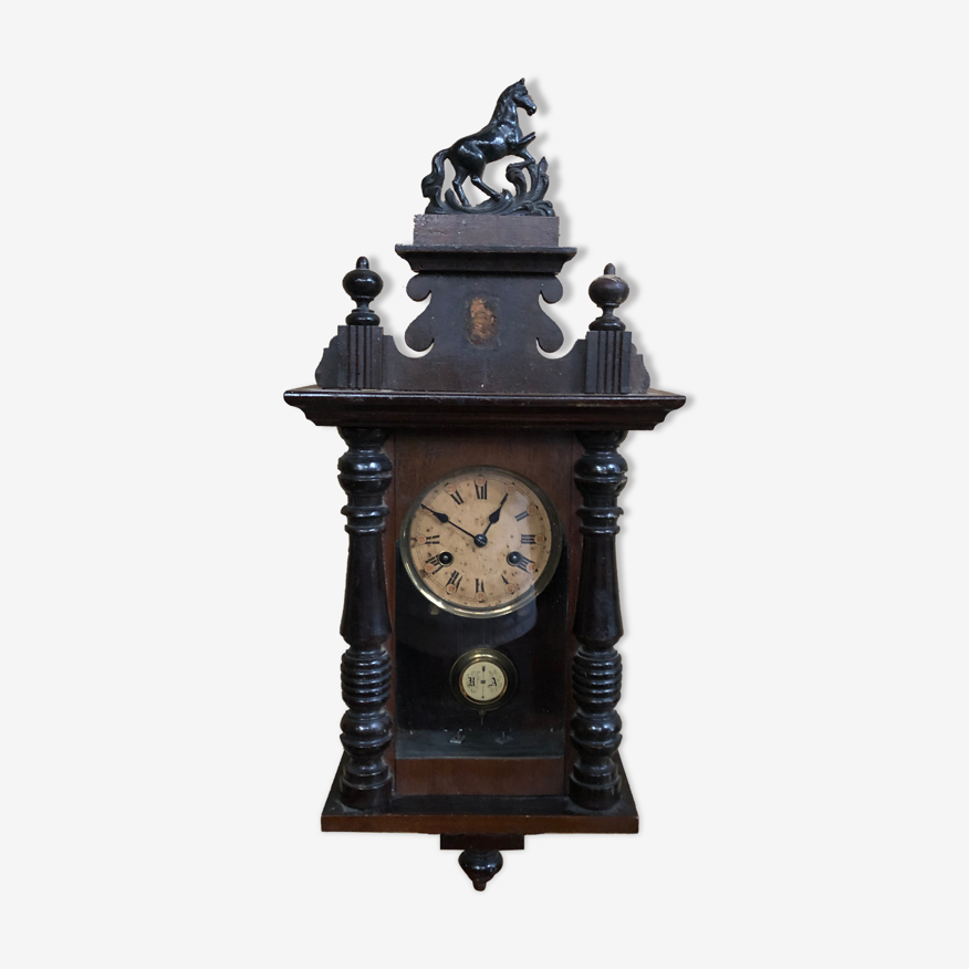 Horloge pendule mécanique à balancier bois sculpté & verre | Selency