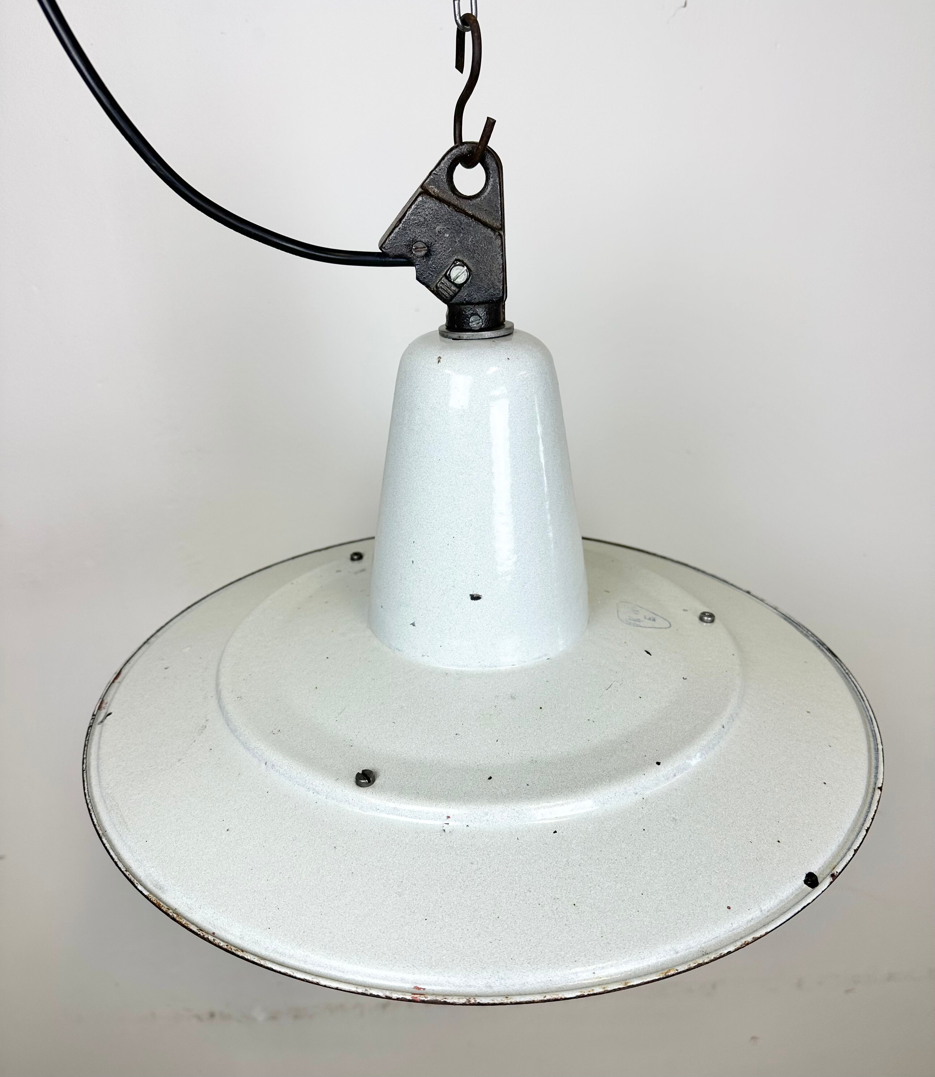 Industrial White Enamel Factory Pendant Lamp, 1960s