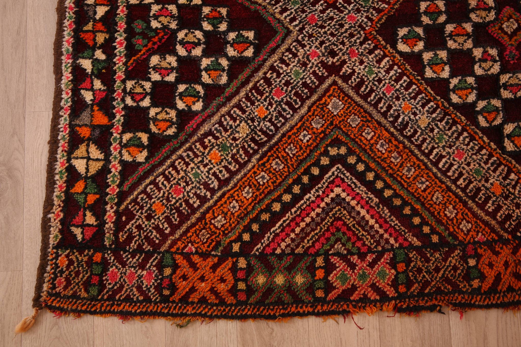 Burgundy Vintage Moroccan Rug 168 x 297 cm, Berber Wool Rug, Handmade Rug