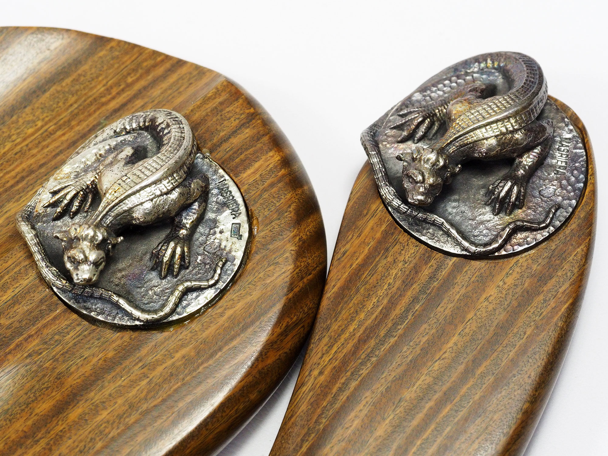 Set for office "Masriera" in silver and exotic wood, mid-century