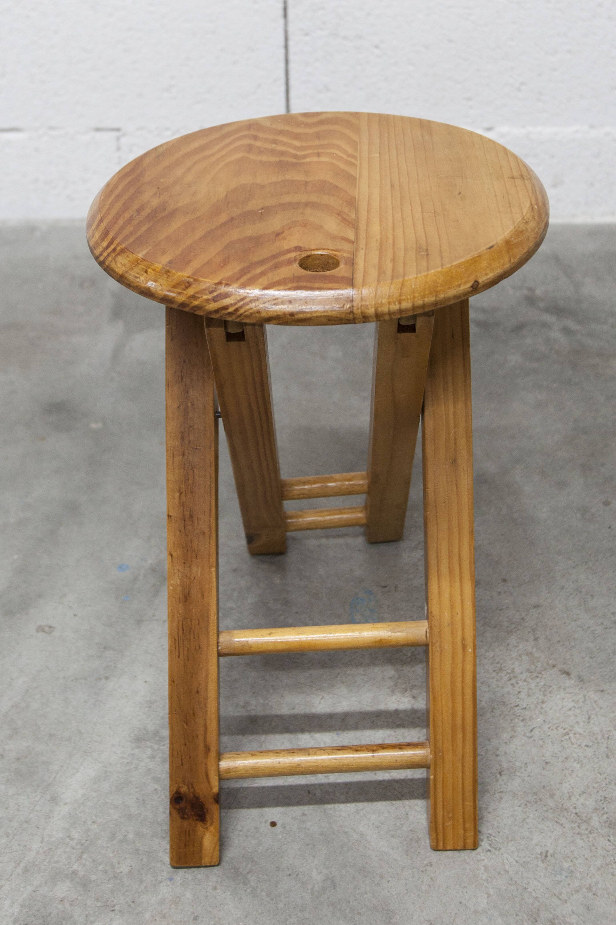 Folding stool by Roger Tallon in pine, 1960