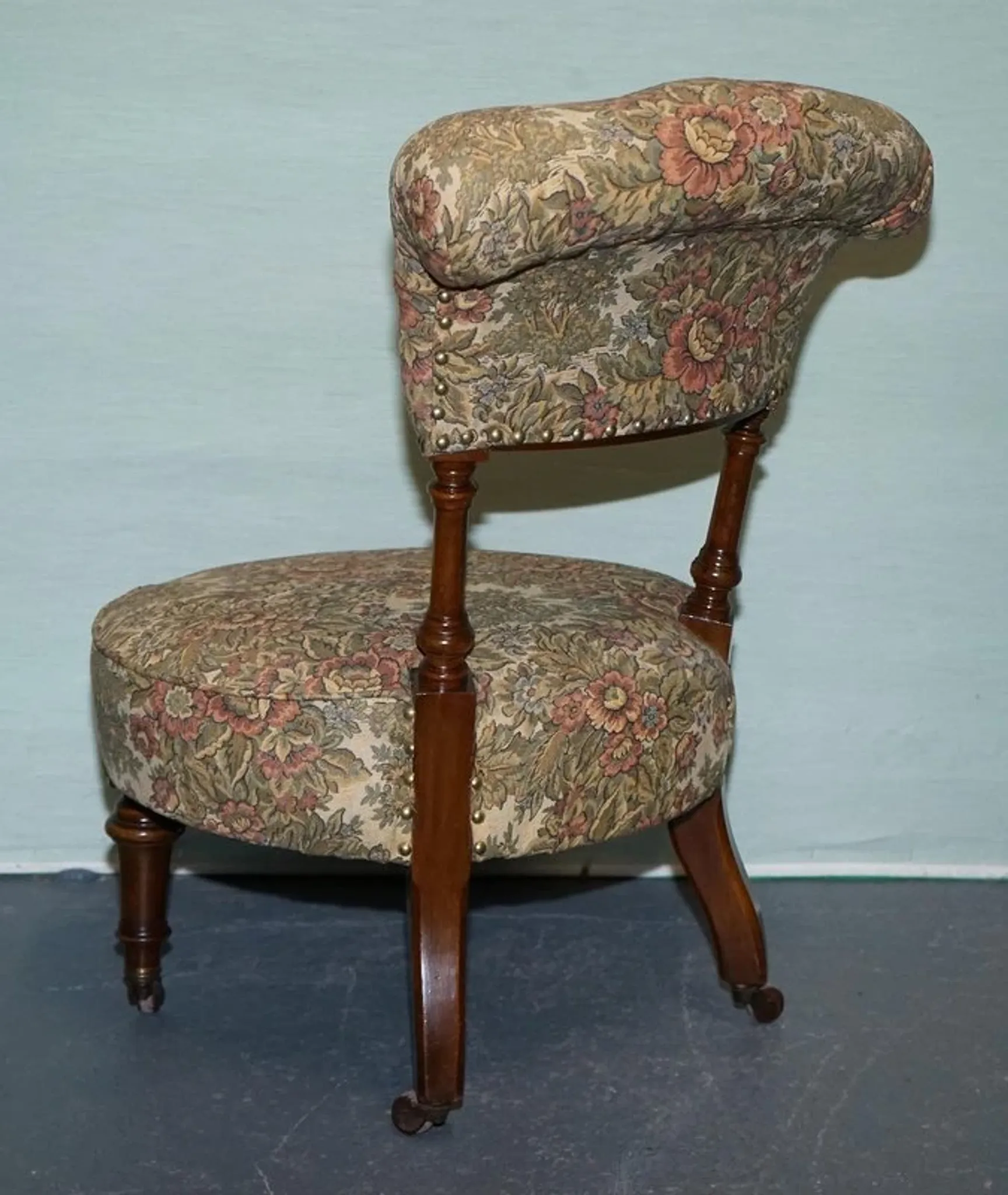 Antique Victorian Nursing Chair in Tapestry with Floral Decoration