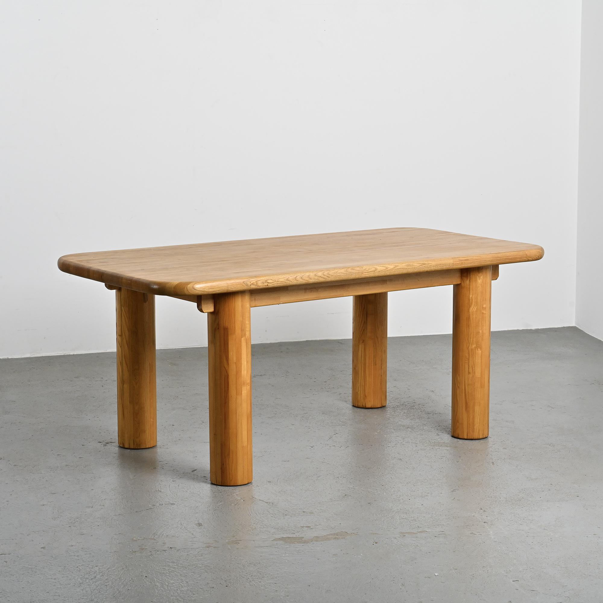 Dining table in glued laminated pine, France, around 1970.